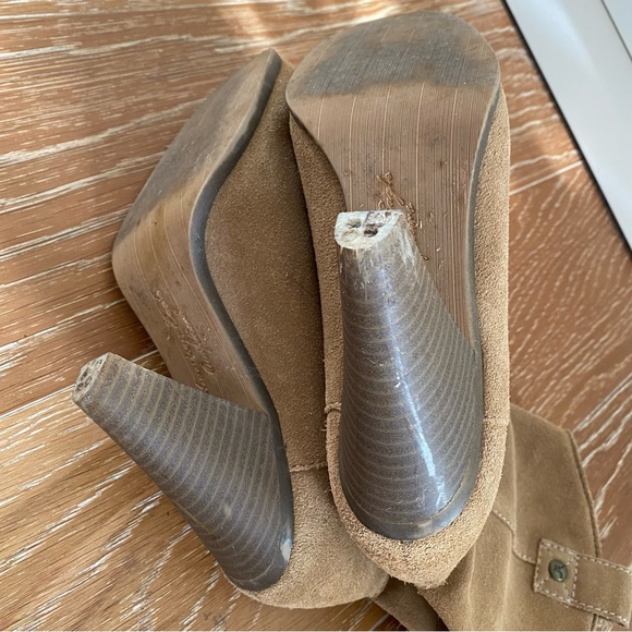 Tan Suede Cowgirl High Heels Boots Size 7 - Picture 11 of 14